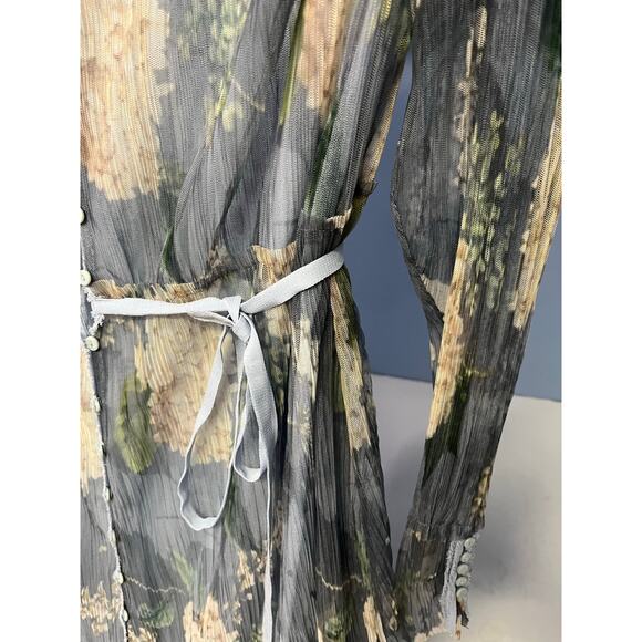 Zara Collection Women S Floral Kimono Maxi Dress Muted Pleated Sheer Beach Rare - Picture 13 of 14